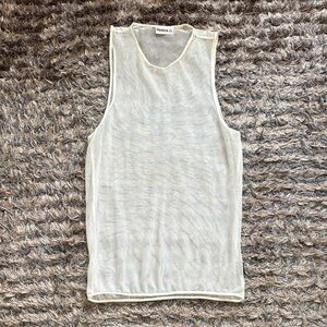Reebok Sheer Mesh Athletic Tank Top in Cream, One Size